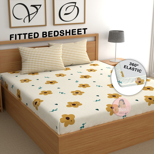 CHHAVI INDIA 210 TC Microfiber Double Fitted  Size Printed Bedsheet