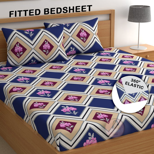 CHHAVI INDIA 210 TC Microfiber Double Fitted  Size Printed Bedsheet