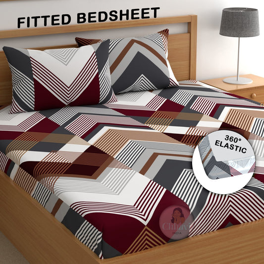 CHHAVI INDIA 210 TC Microfiber Double Fitted  Size Printed Bedsheet