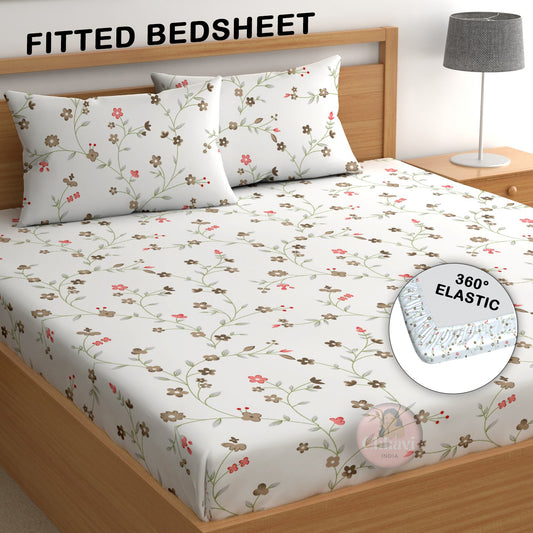 CHHAVI INDIA 210 TC Microfiber Double Fitted  Size Printed Bedsheet