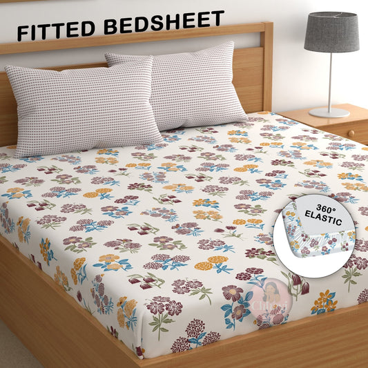 CHHAVI INDIA 210 TC Microfiber Double Fitted  Size Printed Bedsheet