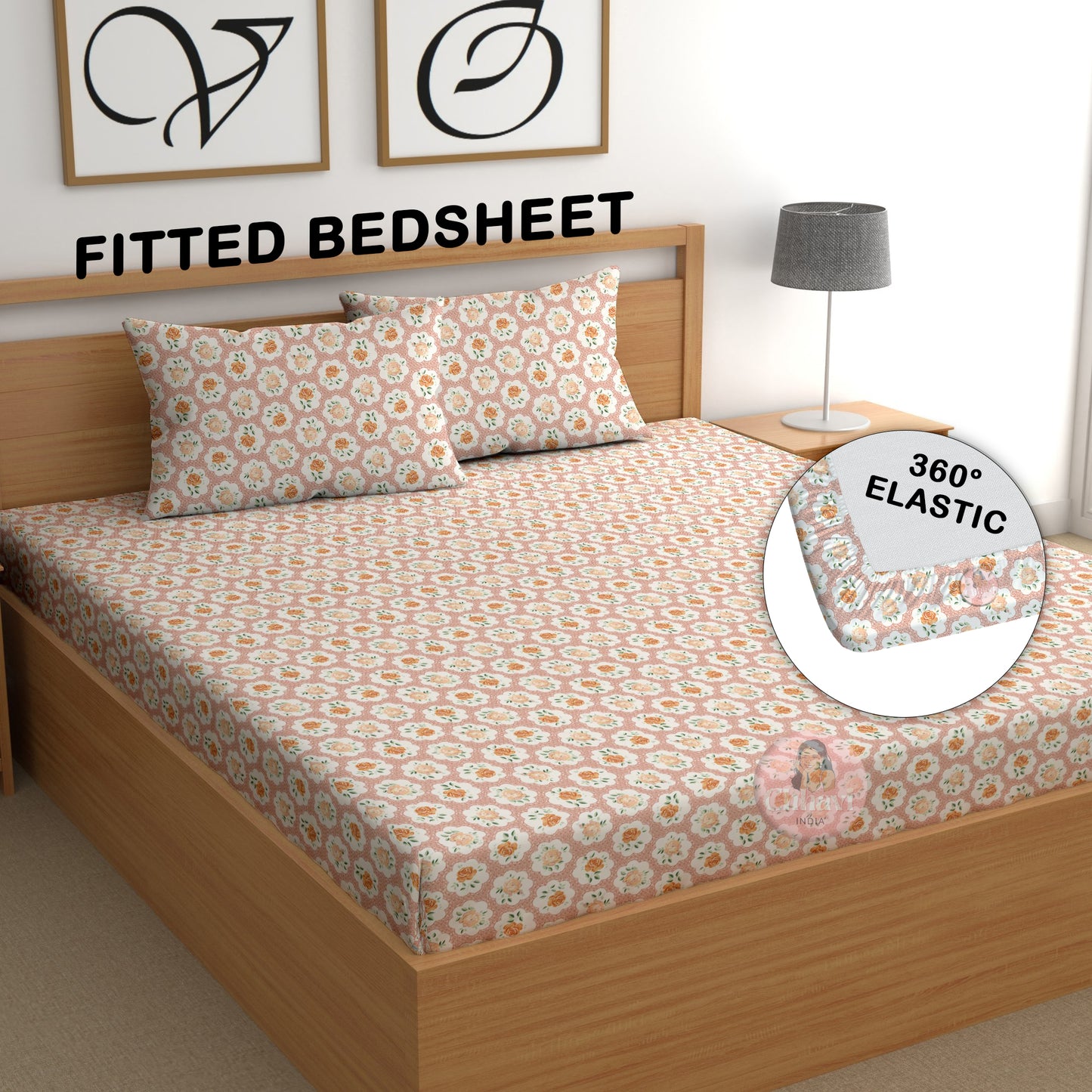 CHHAVI INDIA 210 TC Microfiber Fitted Double Size Printed Bedsheet With 2 Pillow covers