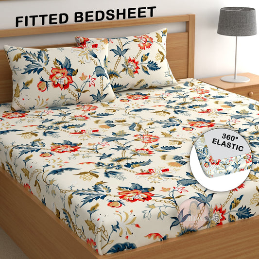 CHHAVI INDIA 210 TC Microfiber Double Fitted  Size Printed Bedsheet