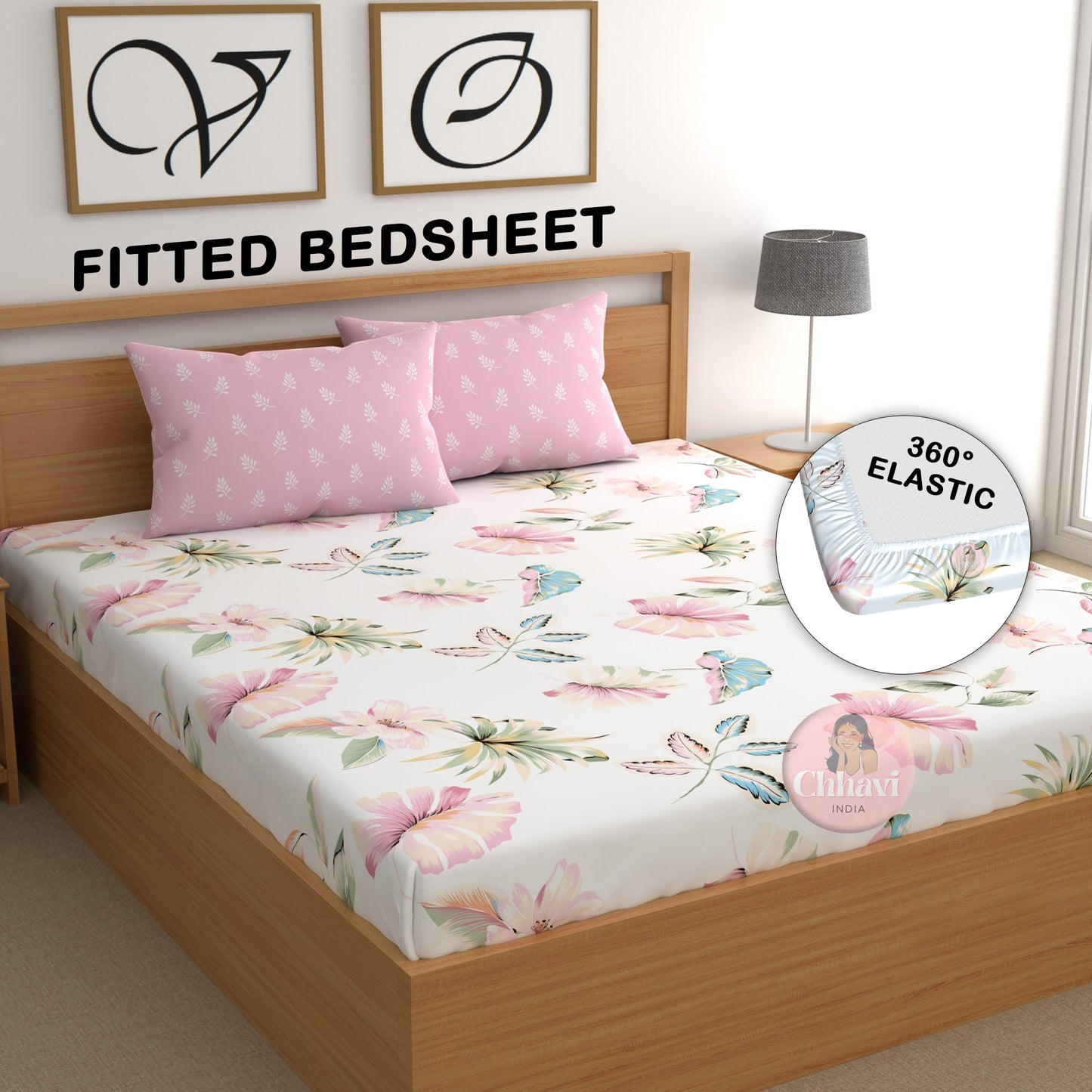 CHHAVI INDIA 210 TC Microfiber Double Fitted  Size Printed Bedsheet