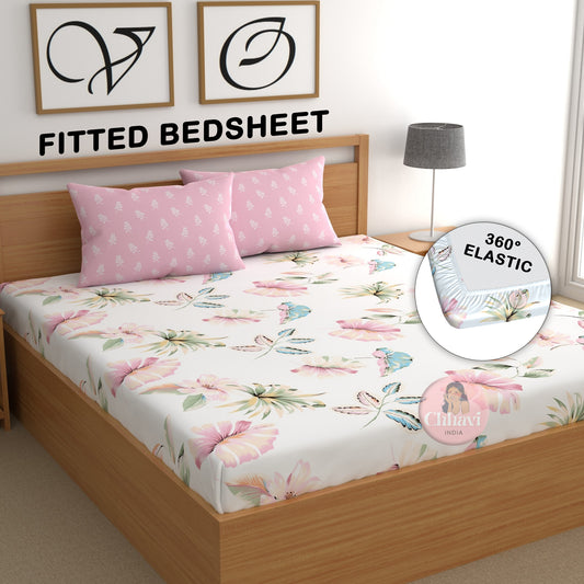 CHHAVI INDIA 210 TC Microfiber Double Fitted  Size Printed Bedsheet