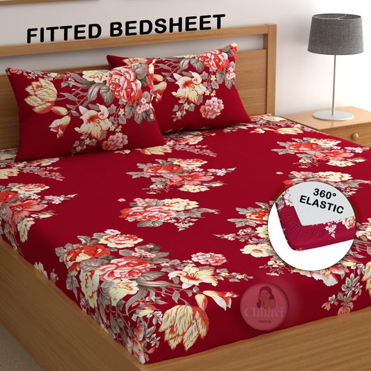CHHAVI INDIA 210 TC Microfiber Double Fitted  Size Printed Bedsheet