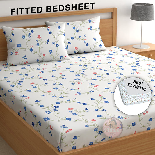 CHHAVI INDIA 210 TC Microfiber Double Fitted  Size Printed Bedsheet