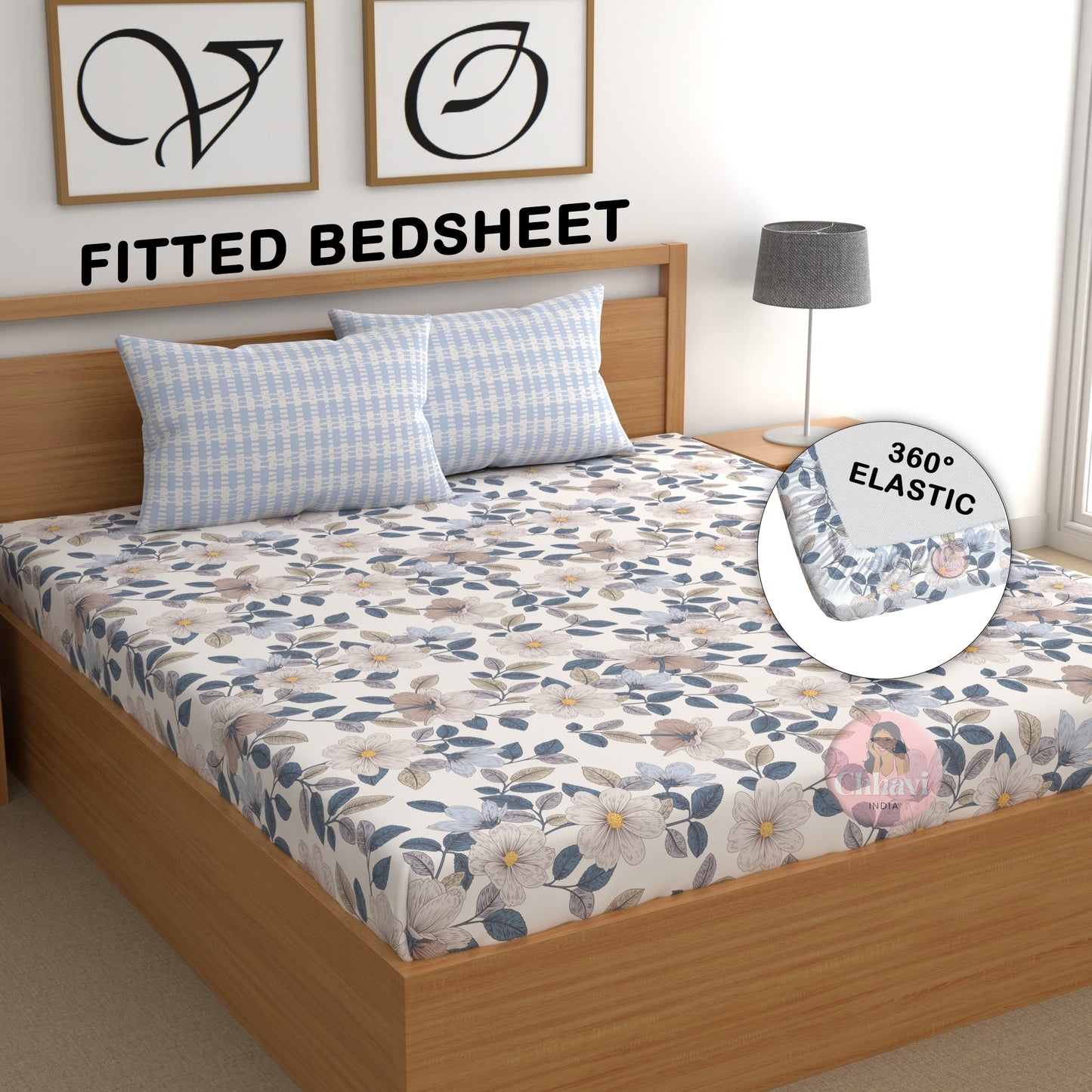 CHHAVI INDIA 210 TC Microfiber Double Fitted  Size Printed Bedsheet