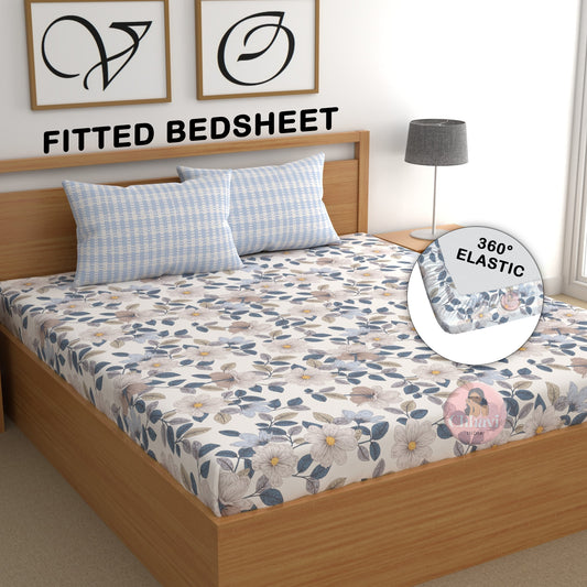 CHHAVI INDIA 210 TC Microfiber Double Fitted  Size Printed Bedsheet