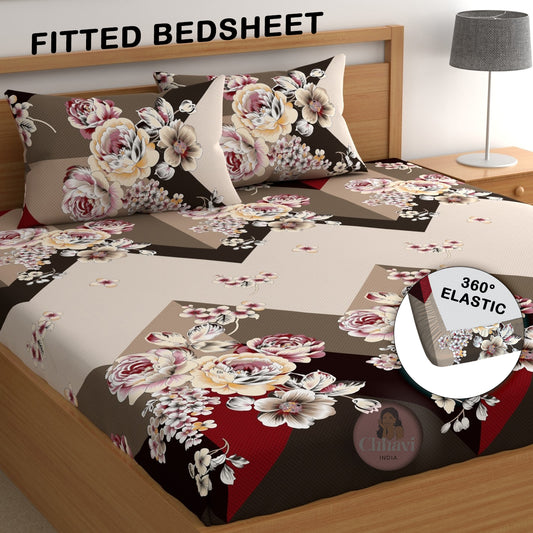 CHHAVI INDIA 210 TC Microfiber Double Fitted  Size Printed Bedsheet