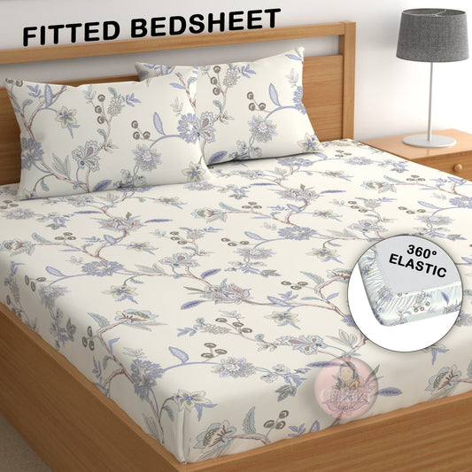 CHHAVI INDIA 210 TC Microfiber Fitted Double Size Printed Bedsheet With 2 Pillow covers
