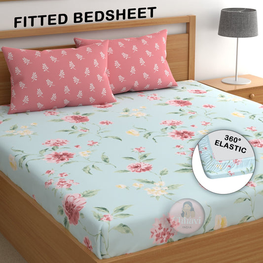 CHHAVI INDIA 210 TC Microfiber Double Fitted  Size Printed Bedsheet