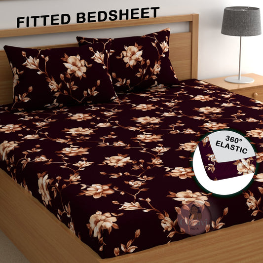CHHAVI INDIA 210 TC Microfiber Double Fitted  Size Printed Bedsheet