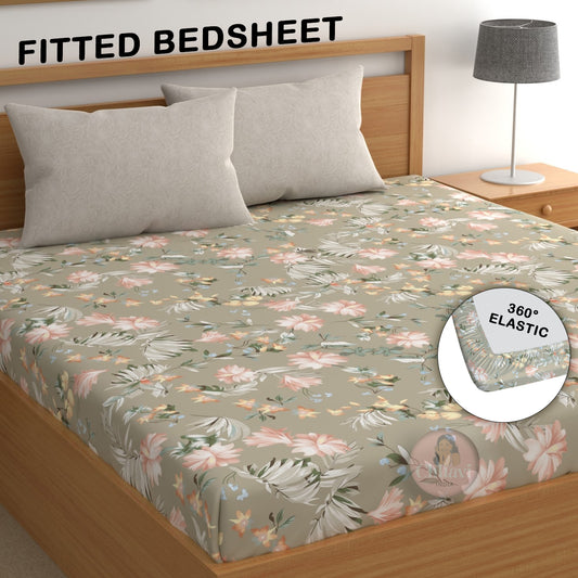 CHHAVI INDIA 210 TC Microfiber Double Fitted  Size Printed Bedsheet