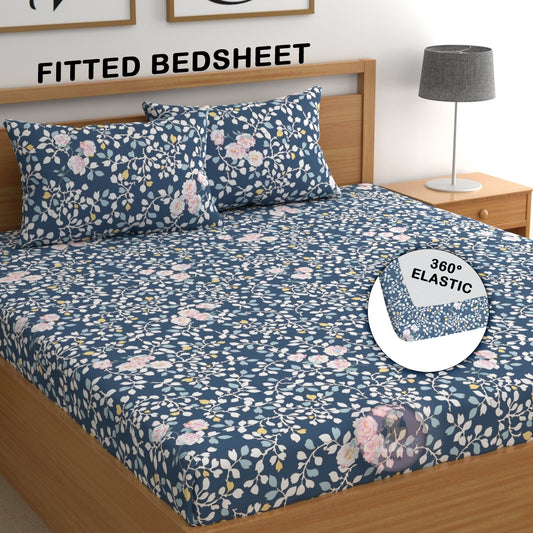 CHHAVI INDIA 210 TC Microfiber Fitted Double Size Printed Bedsheet With 2 Pillow covers