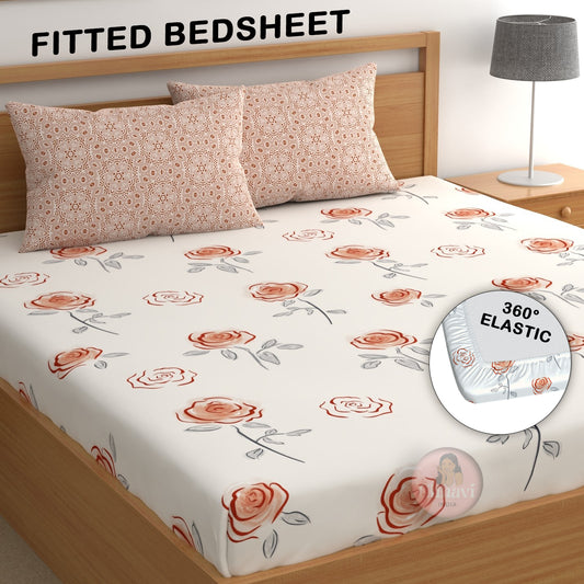 CHHAVI INDIA 210 TC Microfiber Double Fitted  Size Printed Bedsheet