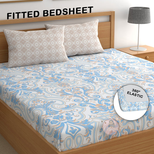 CHHAVI INDIA 210 TC Microfiber Double Fitted  Size Printed Bedsheet