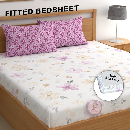 CHHAVI INDIA 210 TC Microfiber Double Fitted  Size Printed Bedsheet