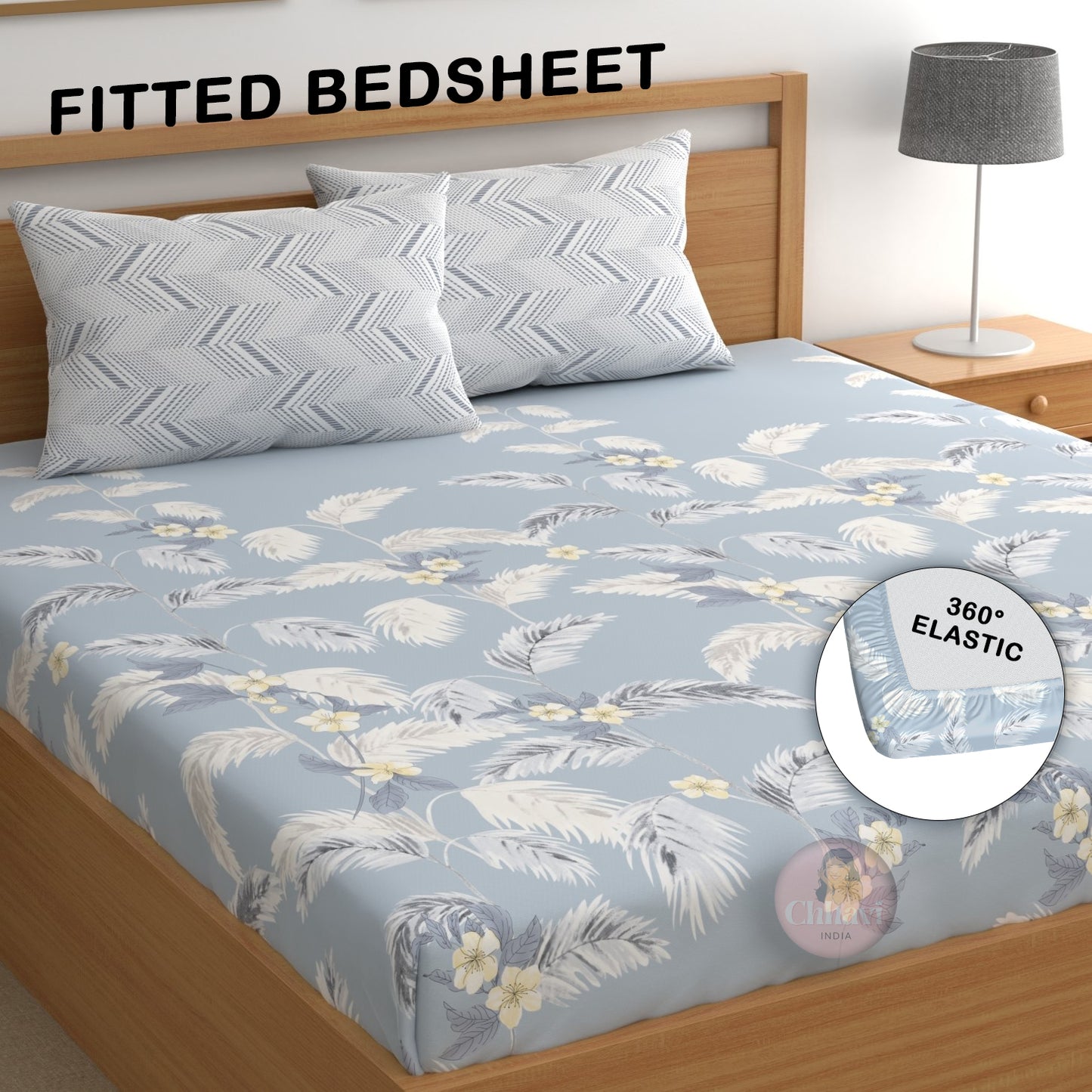 CHHAVI INDIA 210 TC Microfiber Double Fitted  Size Printed Bedsheet