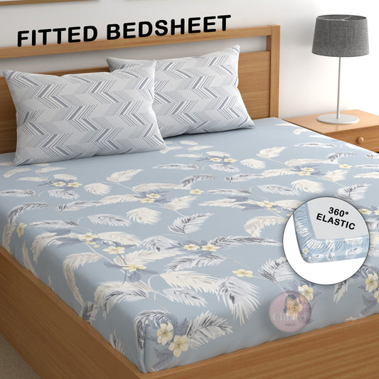 CHHAVI INDIA 210 TC Microfiber Double Fitted  Size Printed Bedsheet