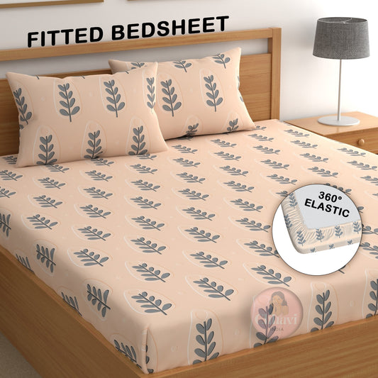 CHHAVI INDIA 210 TC Microfiber Fitted Double Size Printed Bedsheet With 2 Pillow covers