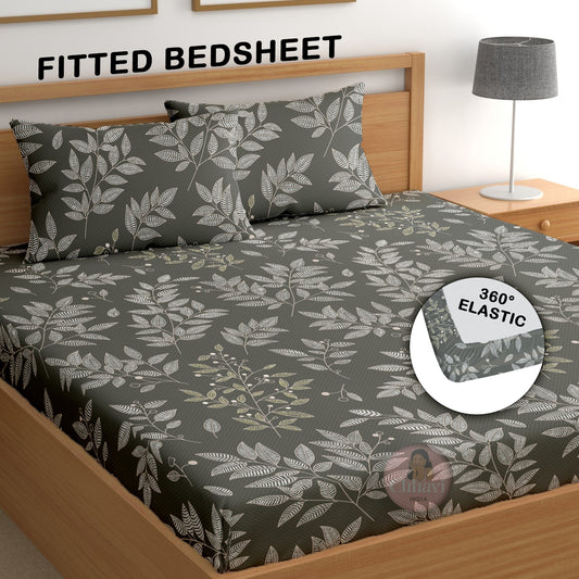 CHHAVI INDIA 210 TC Microfiber Fitted Double Size Printed Bedsheet With 2 Pillow covers