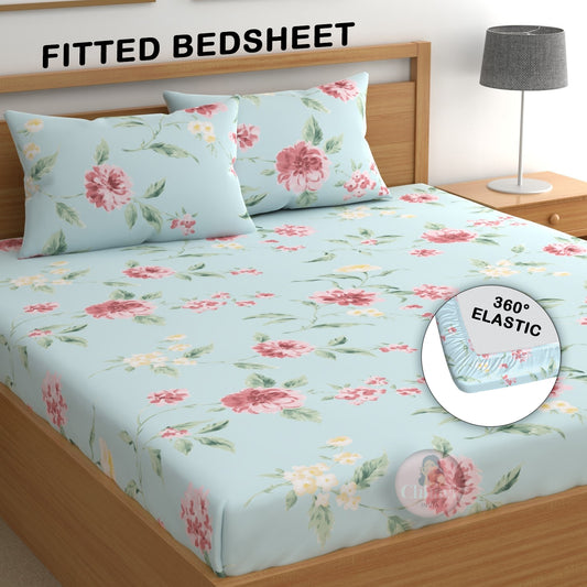 CHHAVI INDIA 210 TC Microfiber Fitted Double Size Printed Bedsheet With 2 Pillow covers