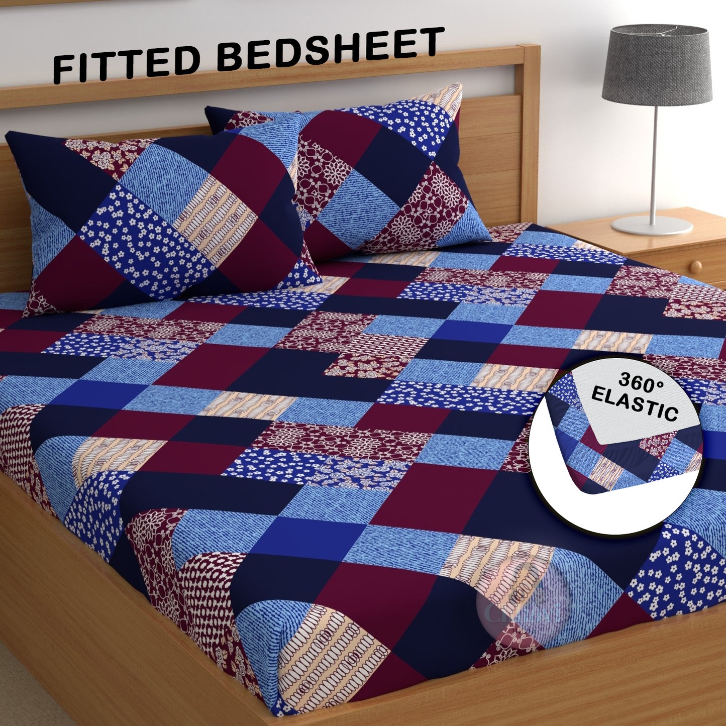 CHHAVI INDIA 210 TC Microfiber Double Fitted  Size Printed Bedsheet