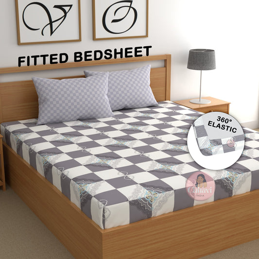 CHHAVI INDIA 210 TC Microfiber Double Fitted  Size Printed Bedsheet