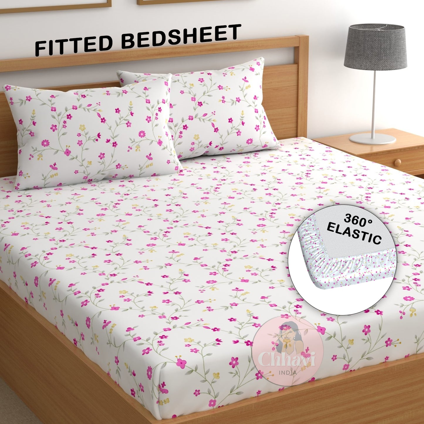 CHHAVI INDIA 210 TC Microfiber Double Fitted  Size Printed Bedsheet