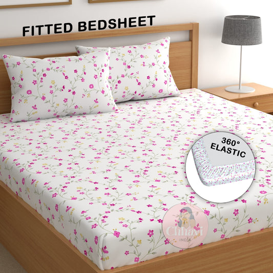 CHHAVI INDIA 210 TC Microfiber Double Fitted  Size Printed Bedsheet