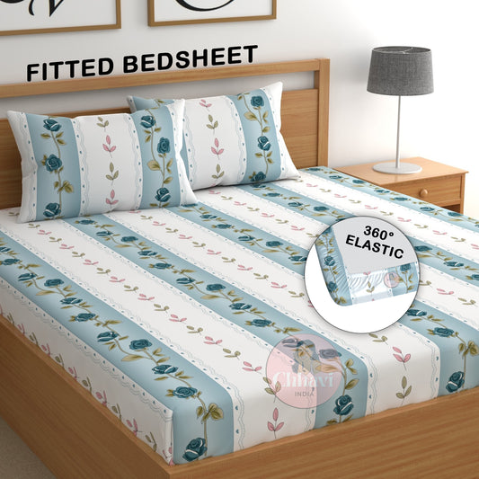 CHHAVI INDIA 210 TC Microfiber Double Fitted  Size Printed Bedsheet