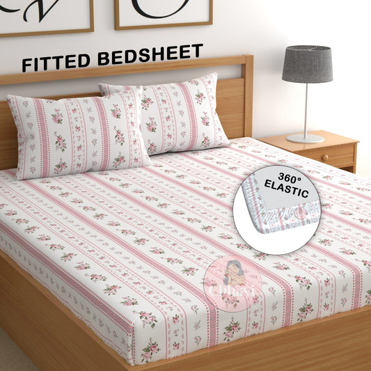 CHHAVI INDIA 210 TC Microfiber Double Fitted  Size Printed Bedsheet