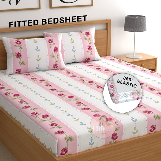 CHHAVI INDIA 210 TC Microfiber Double Fitted  Size Printed Bedsheet