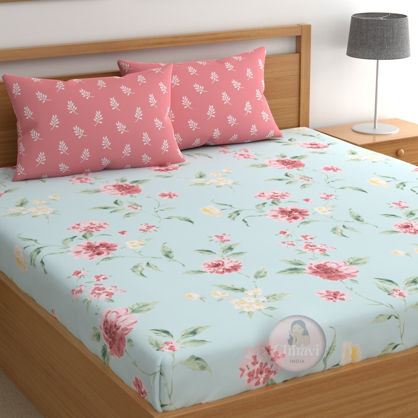CHHAVI INDIA 210 TC Microfiber Double Fitted  Size Printed Bedsheet