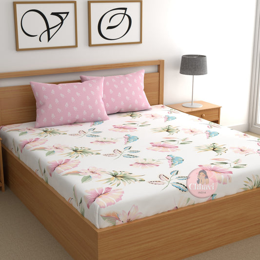 CHHAVI INDIA 210 TC Microfiber Printed King Size Bedsheet With Pillow Covers