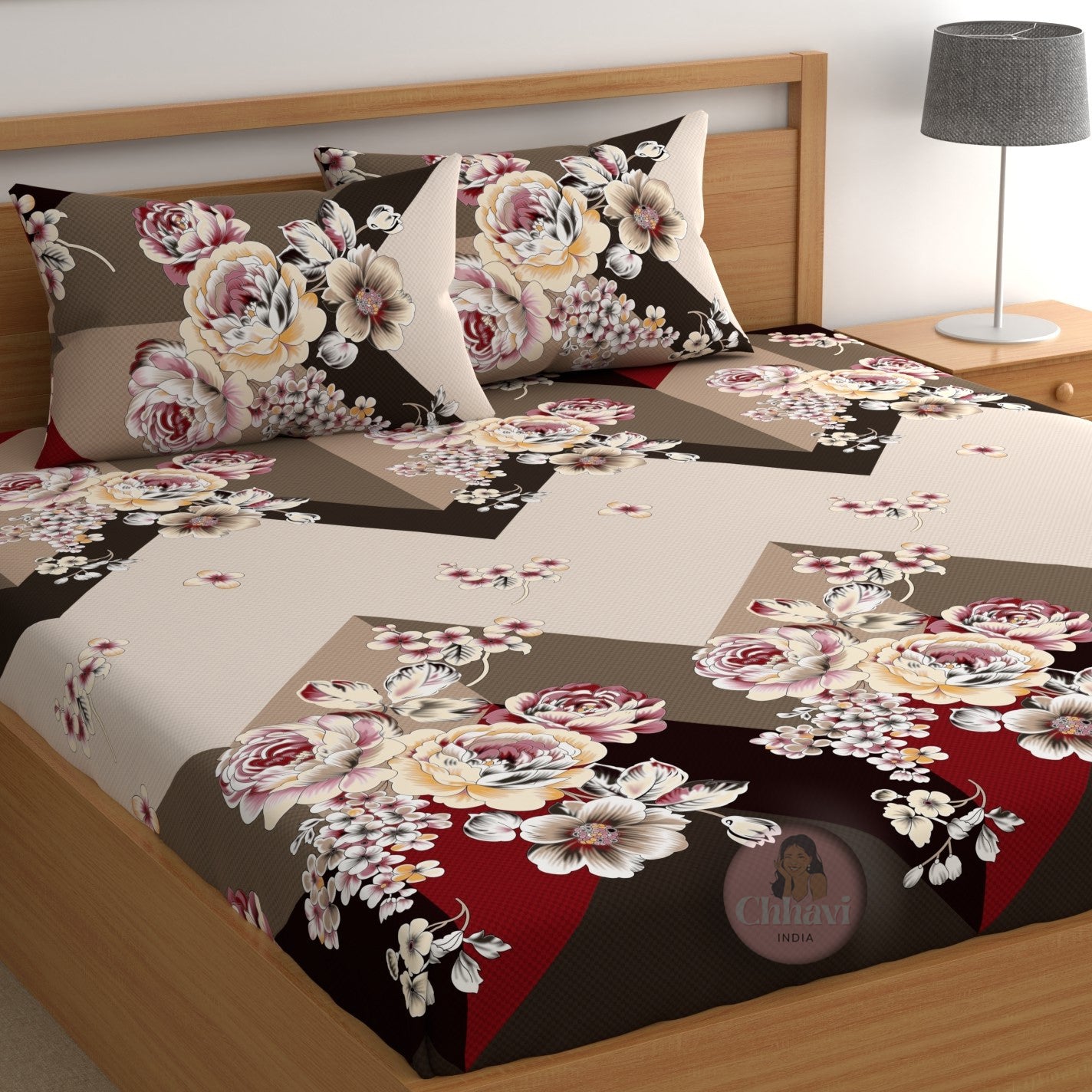 CHHAVI INDIA 210 TC Microfiber Printed Double Bedsheet With Pillow Covers