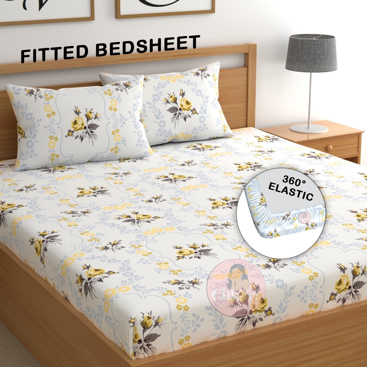 CHHAVI INDIA 210 TC Microfiber Double Fitted  Size Printed Bedsheet