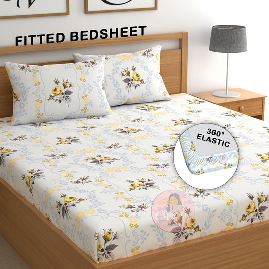CHHAVI INDIA 210 TC Microfiber Double Fitted  Size Printed Bedsheet