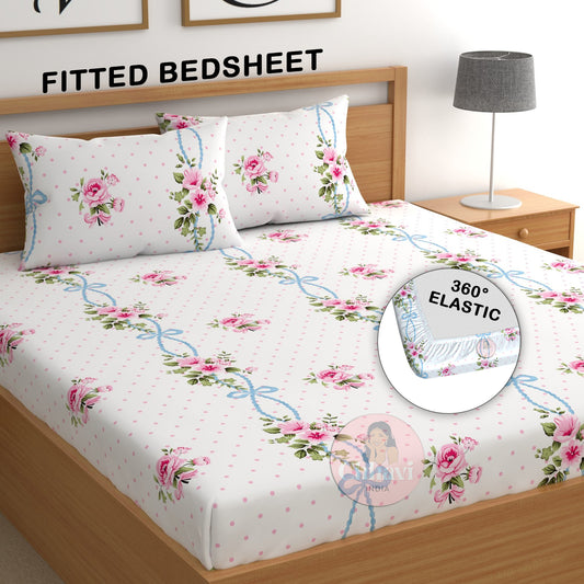 CHHAVI INDIA 210 TC Microfiber Double Fitted  Size Printed Bedsheet