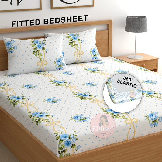 CHHAVI INDIA 210 TC Microfiber Double Fitted  Size Printed Bedsheet