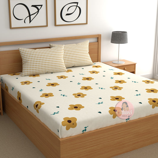 CHHAVI INDIA 210 TC Microfiber Printed Double Bedsheet With Pillow Covers