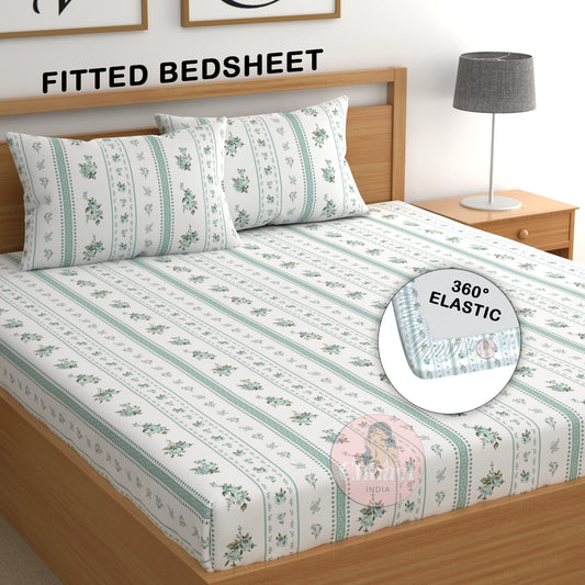 CHHAVI INDIA 210 TC Microfiber Double Fitted  Size Printed Bedsheet