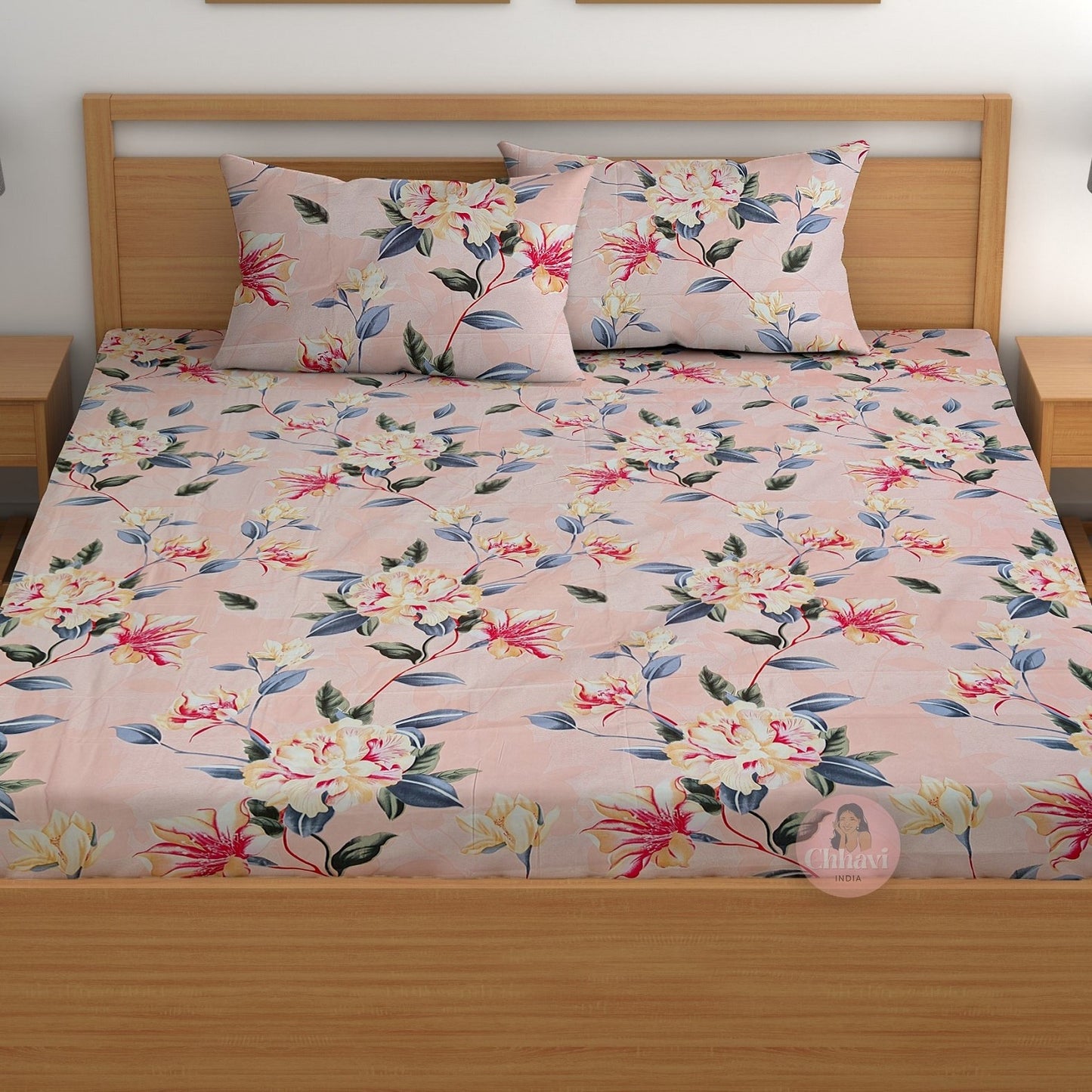 CHHAVI INDIA 210 TC Microfiber Printed Double Bedsheet With 2 Pillow Covers