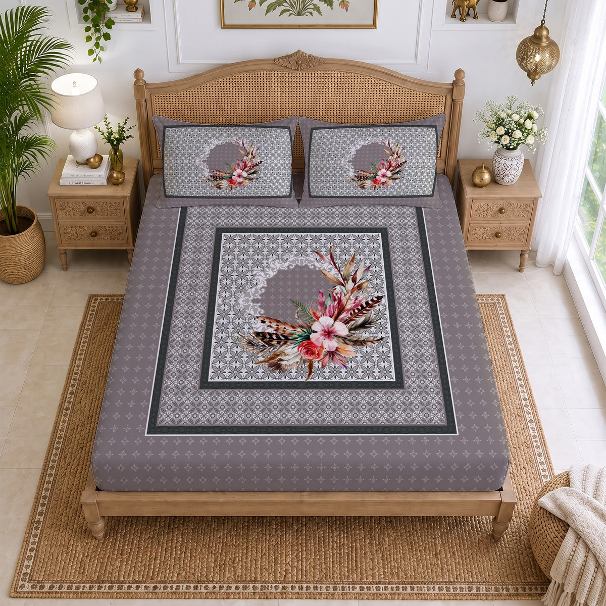 CHHAVI INDIA 210 TC Microfiber Printed King Size Bedsheet With 2 Pillow Covers