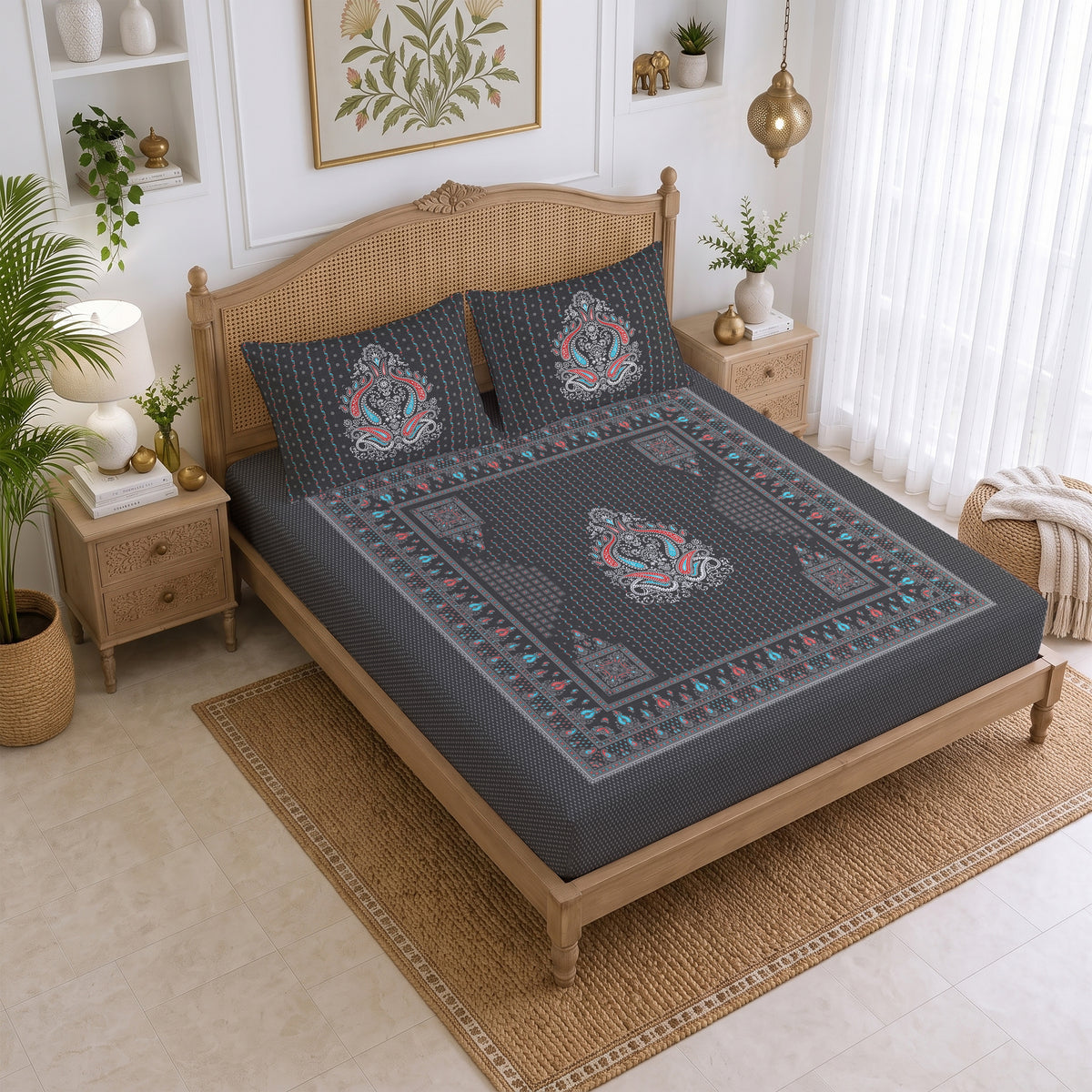CHHAVI INDIA 210 TC Microfiber Printed King Size Bedsheet With 2 Pillow Covers