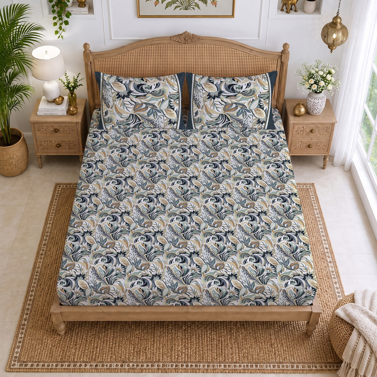 CHHAVI INDIA 210 TC Microfiber Printed King Size Bedsheet With 2 Pillow Covers