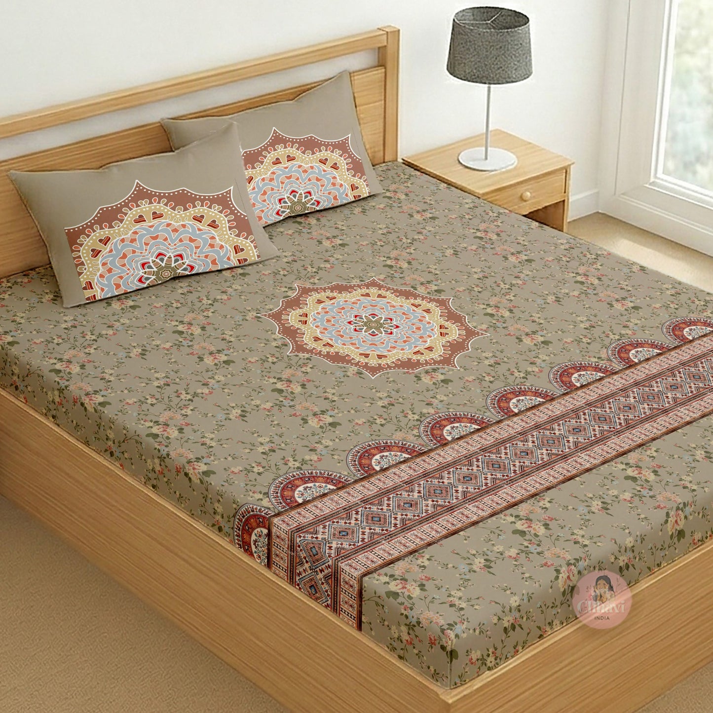 CHHAVI INDIA 210 TC Microfiber Printed King Size Bedsheet With 2 Pillow Covers (Copy)