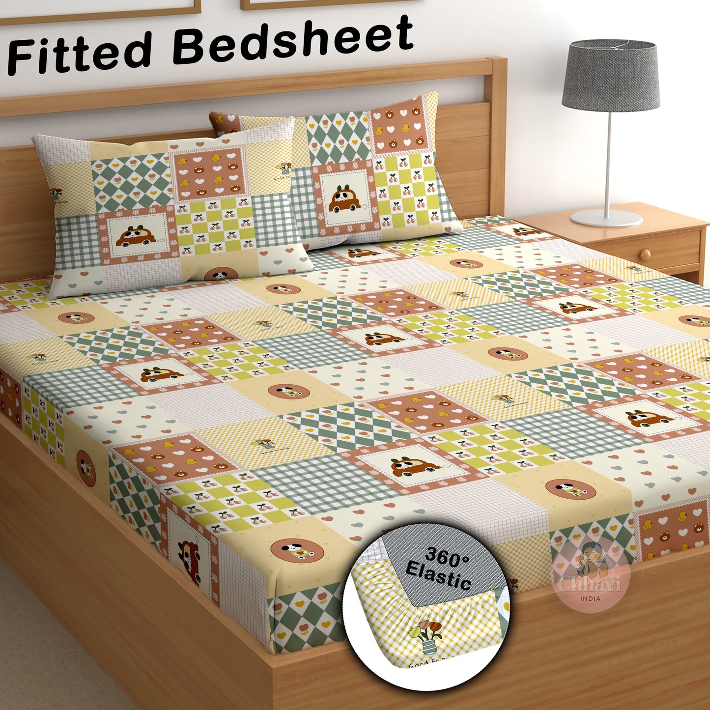 CHHAVI INDIA 210 TC Microfiber Double Fitted  Size Printed Bedsheet with pillow covers