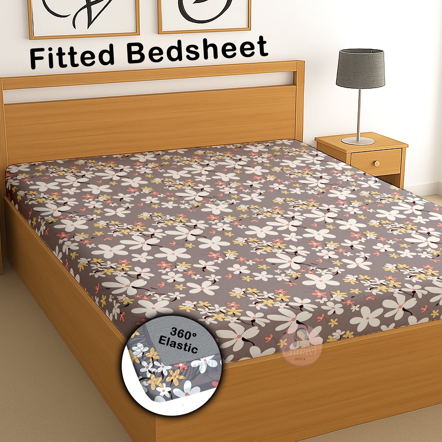 CHHAVI INDIA 210 TC Microfiber Waterproof Printed Fitted (Elastic) Bedsheet